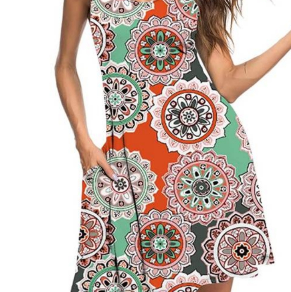 Sleeveless tank dress with pockets.